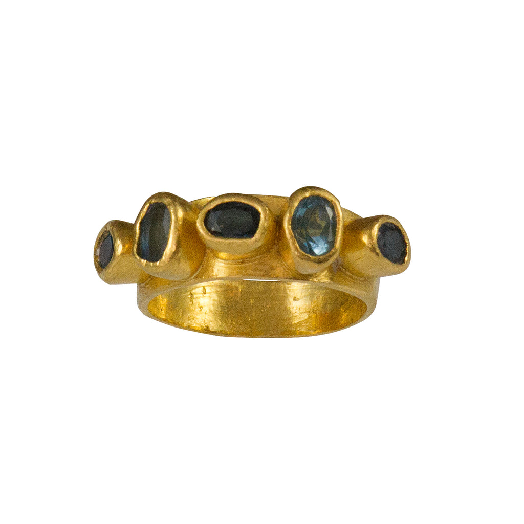 Sapphire, Aqua Marine and 24k Gold Maharani Ring