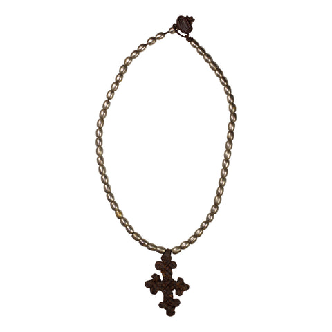 Leather Ethiopian Cross and Metal Beads