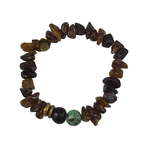 Amber, Turquoise, Bodhi Bead and Brass Ring