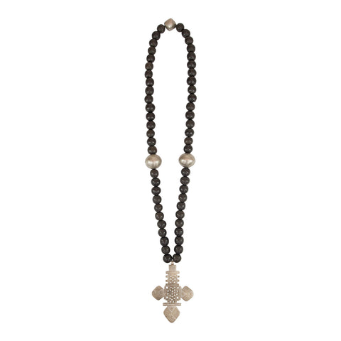 Coptic Cross, Silver and Wooden Beads