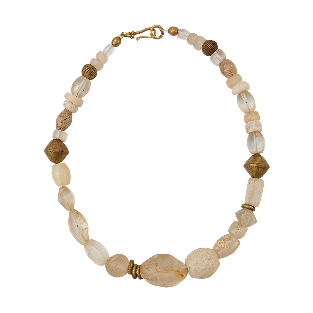 Ancient Quartz, Crystal and Brass Beads