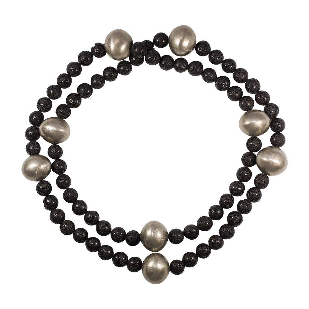 Black Volcanic Stone and Silver Mali Beads